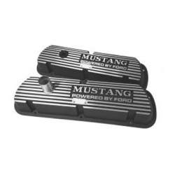1964-73 "MUSTANG POWERED BY FORD" VALVE COVERS, BLOCK LETTERS, BLACK, PAIR
